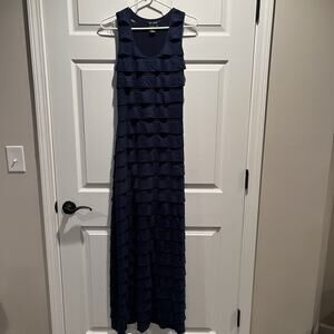 Max Studio Sleeveless Tiered Maxi Dress Dark Navy Blue Stretch Small